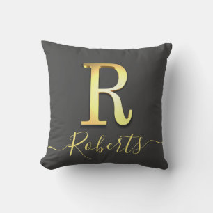 Coussin Élégant or Personnalisé Monogramme R Nom Jeu Oreil