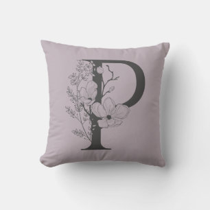 Coussin Élégant P Boho Monogramme floral Lilac Gray init