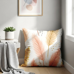Coussin Élégant Pampas Grass Rose Pâle et Paillettes Dorée