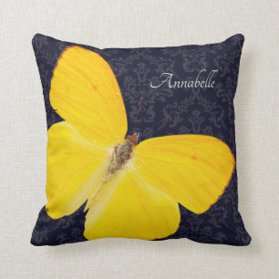 Coussin Elégant Papillon jaune Noir Damas Ajouter un nom