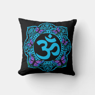 Coussin Elégant papillons bleu mandala violet rétro