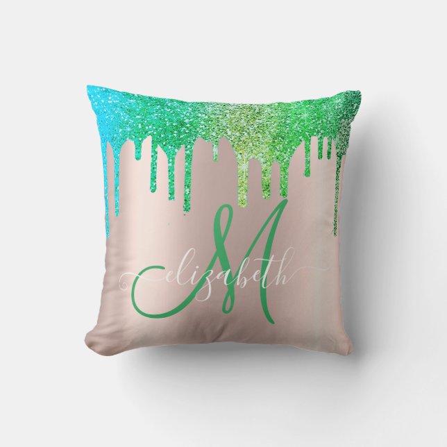 Coussin Élégant Parties scintillant verte Rose Monogramme  (Recto)