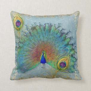 Coussin Elégant Peacock Blue Turquoise Gold Foil Rococo S