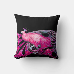 COUSSIN ÉLÉGANT PEACOCK EN ROSE FUCHSIA NOIR