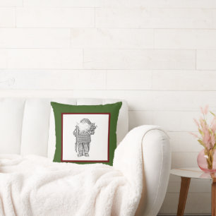 Coussin Elégant Père Noël en Sweater Festif, Croquis de Va