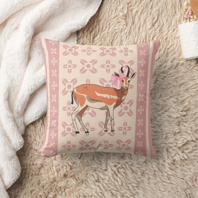Coussin Elegant Pink Doe-patterned Christmas Pillow (Couverture)