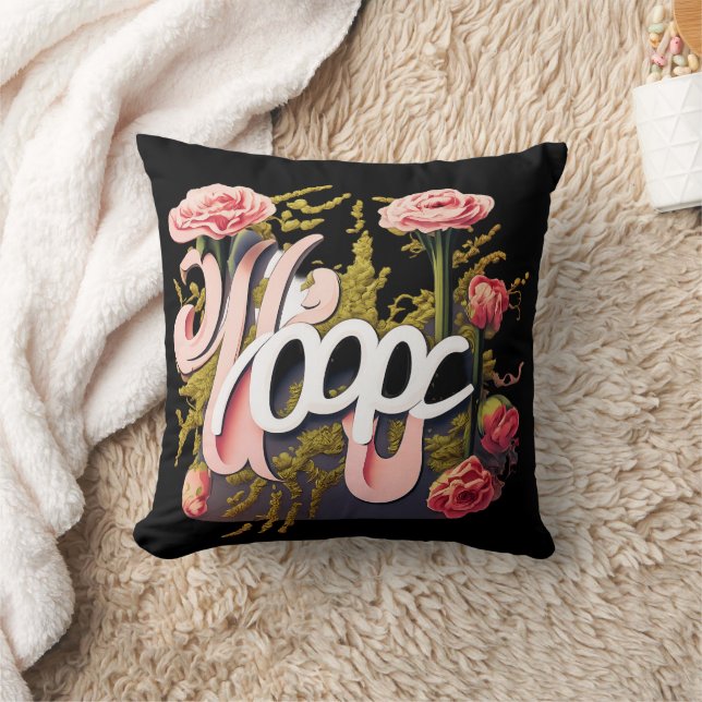 Coussin Elegant Pink Roses Hope Typography (Couverture)