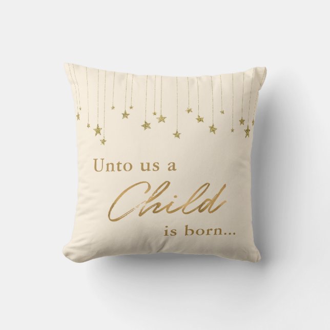 Coussin Élégant pour nous l'enfant naît Noël d'or cru (Recto)