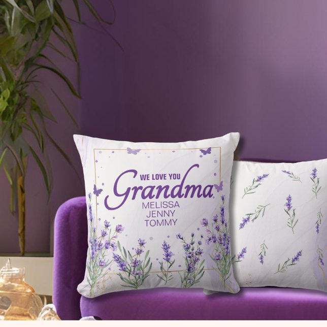 Coussin Elégant Purple Gold Lavender Nous Vous Aimons Gran (Créateur téléchargé)