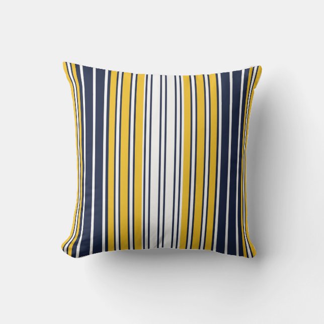 Coussin Elégant, rayures, bleu marine, jaune moutarde, bla (Recto)