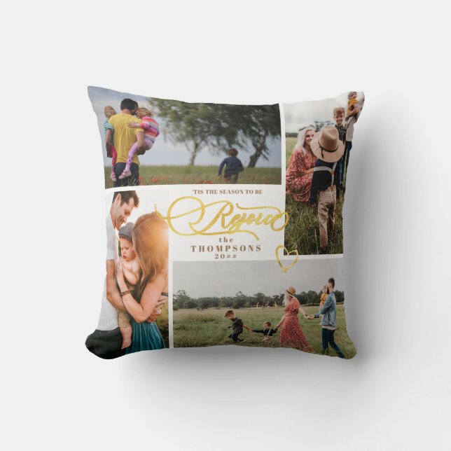 Coussin Elégant Rejoice Gold Christmas Four Photo Collage (Recto)