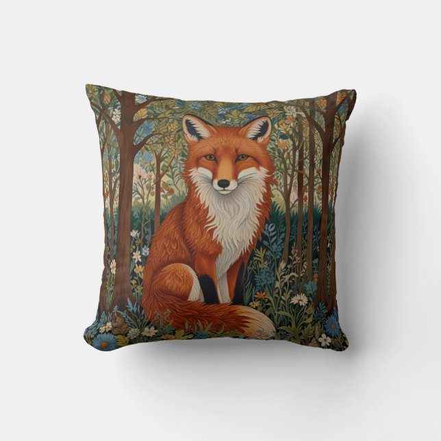 Coussin Elégant retro boho rouge renard animal de forêt (Recto)
