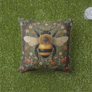 Coussin Elégant rétro bumblebee boho botanique floral art