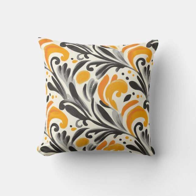 Coussin Elégant Rococo Inspiré Orange et Noir Design (Recto)