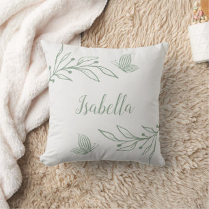 Coussin Élégant romantique vert sauge floral