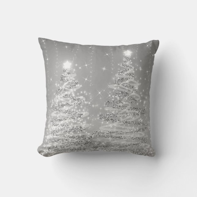 Coussin Élégant Rose Argent de Noël Étincelant arbres  (Recto)