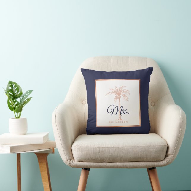 Coussin Elégant Rose bleu marine Gold Palm Tree Mariage Mm (Chaise)