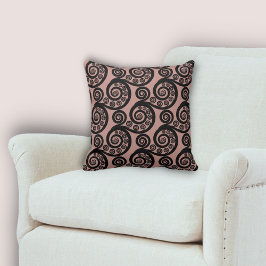 Coussin Élégant rose et noir Motif de boucles frond de fou