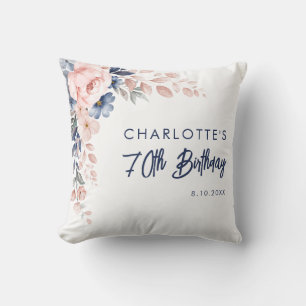 Coussin Élégant rose floral 70e anniversaire Personnalisé
