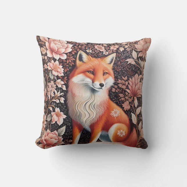 Coussin Elégant rose Floral Fox William Morris Inspiré (Recto)
