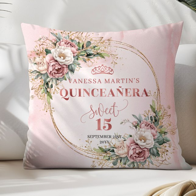 Coussin Elegant Rose Gold Floral Best Gift Quinceañera  (Elegant Rose Gold Floral Best Gift Quinceañera Pillow)