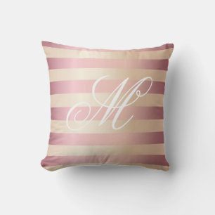 Coussin Élégant Rose Monogramme Or Bandes