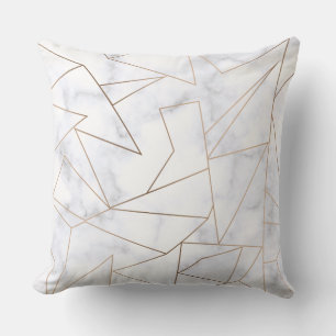 Coussin élégant rose or géométrique marbre blanc