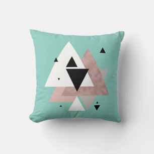 Coussin élégant rose or menthe triangles géométriques