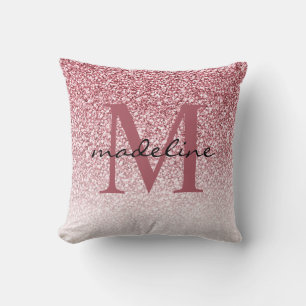 Coussin Élégant Rose Parties scintillant or Girly Monogram