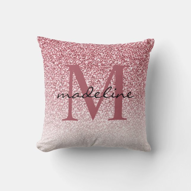 Coussin Élégant Rose Parties scintillant or Girly Monogram (Recto)