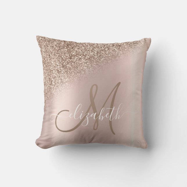 Coussin Élégant Rose Parties scintillant or Ombre Monogram (Recto)