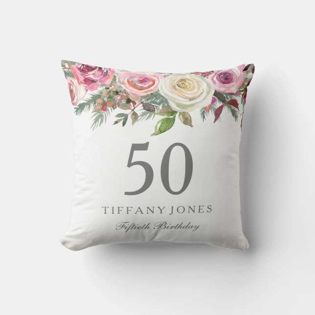 Coussin Élégant Rose rose rose rose florale 50e anniversai (Recto)