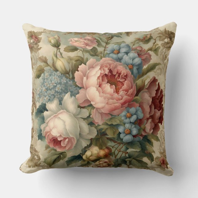 Coussin Élégant Rose victorien, Fleurs de Jardin (Recto)