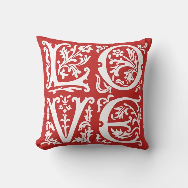 Coussin Élégant Rouge Blanc Aimer Mot Art Valentine (Recto)