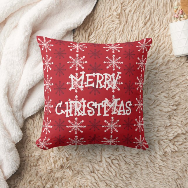 Coussin Élégant rouge blanc flocon de neige Joyeux Noël (Couverture)