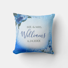 Coussin Elégant Royal Blue Aquarelle Floral Verdure