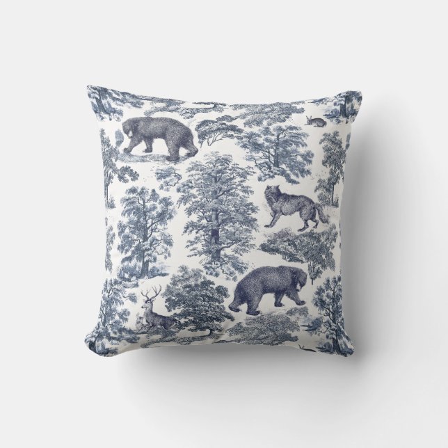 Coussin Élégant Rustique Blue Forest Animaux Toile (Recto)