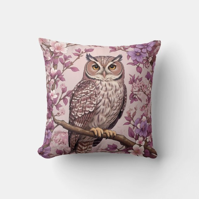 Coussin Elégant Scops Owl Purple Floral (Recto)