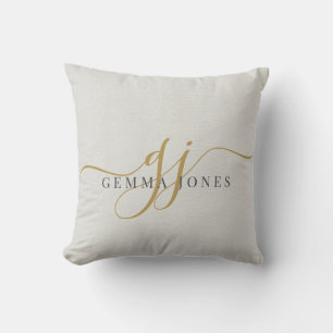 Coussin Élégant Script Gold Monogramme Initiales Nom