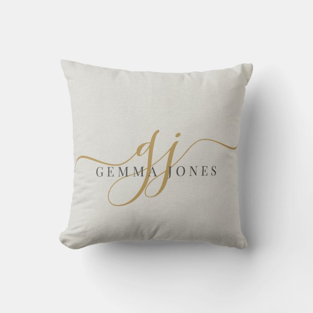 Coussin Élégant Script Gold Monogramme Initiales Nom (Recto)