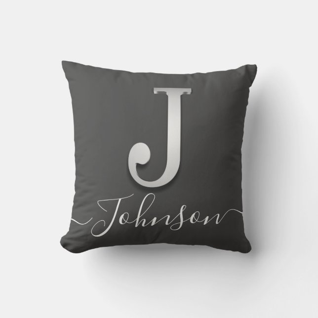 Coussin Élégant Silver Personnalisé Monogramme J Nom Jeu O (Recto)
