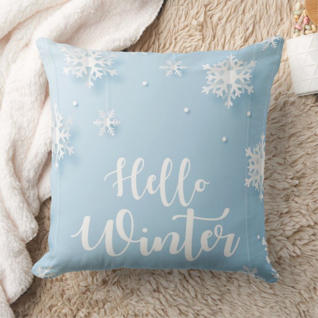 Coussin Elegant Snowflake Pillow in Soft Blue (Couverture)