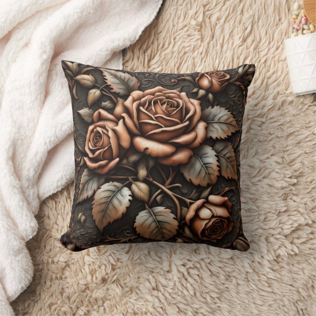 Coussin Élégant soulagement des Roses Brown contre les Arr (Couverture)