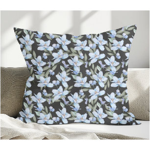 Coussin Elégant style Vintage Fleurs bleues et Feuilles ve