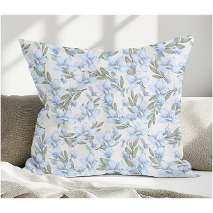 Coussin Elégant style Vintage Fleurs bleues et Feuilles ve
