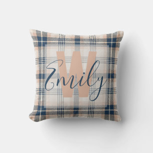 Coussin Élégant tatan bleu crème Monogramme