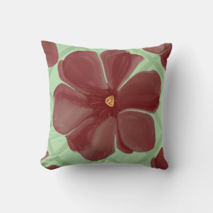 Coussin Élégant treillis floral bordeaux et vert sauge Pat
