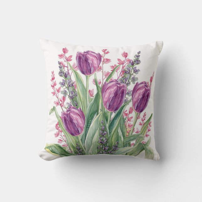 Coussin Elegant Tulip Flowers Pattern,Purple Stripes (Recto)