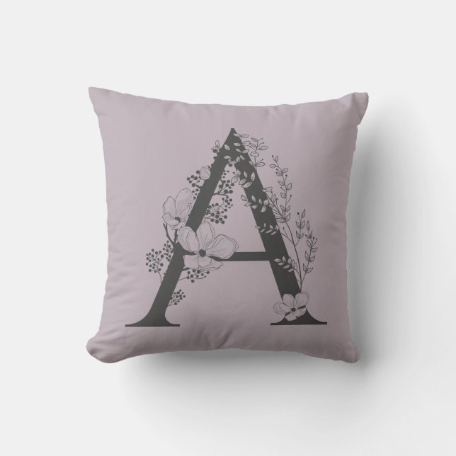 Coussin Élégant Un Boho Floral Monogramme initial Lilac Gr (Recto)