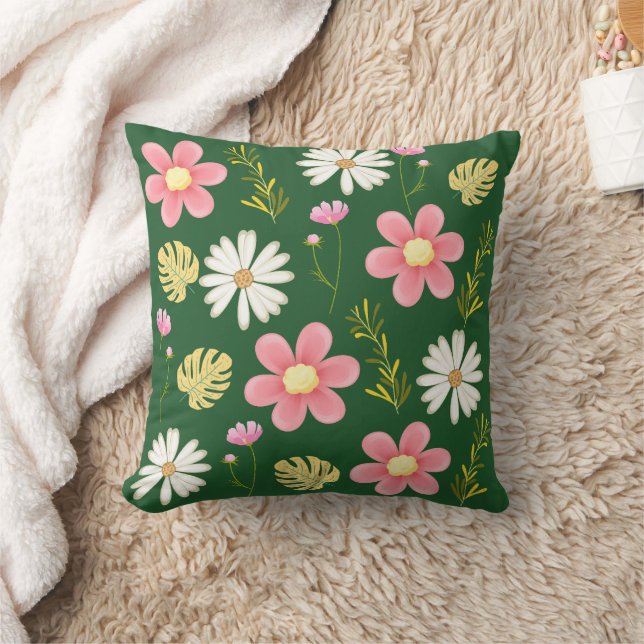 Coussin Élégant vert moderne rose floral (Couverture)